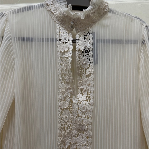 Polo by Ralph Lauren Cream Lace-Front Ruffled High-Neck Blouse Size 4 - Picture 3 of 14